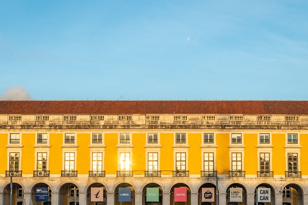 Praca do Comercio Yellow Arcade, Lisbon, Portugal art print by Richard Silver for $57.95 CAD