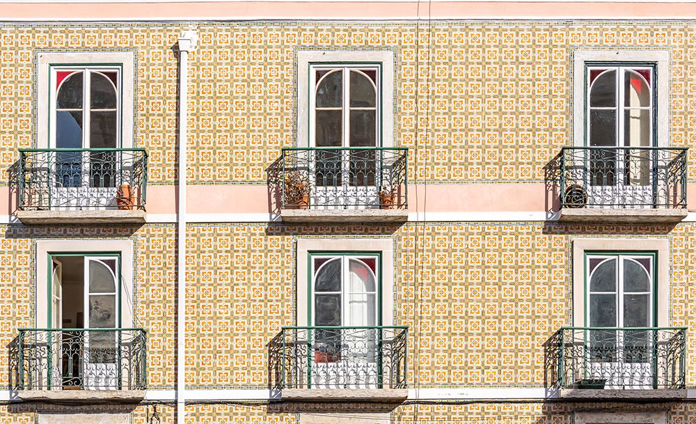 Patterned Tile Facade with Iron Balconies, Lisbon, Portugal art print by Richard Silver for $57.95 CAD