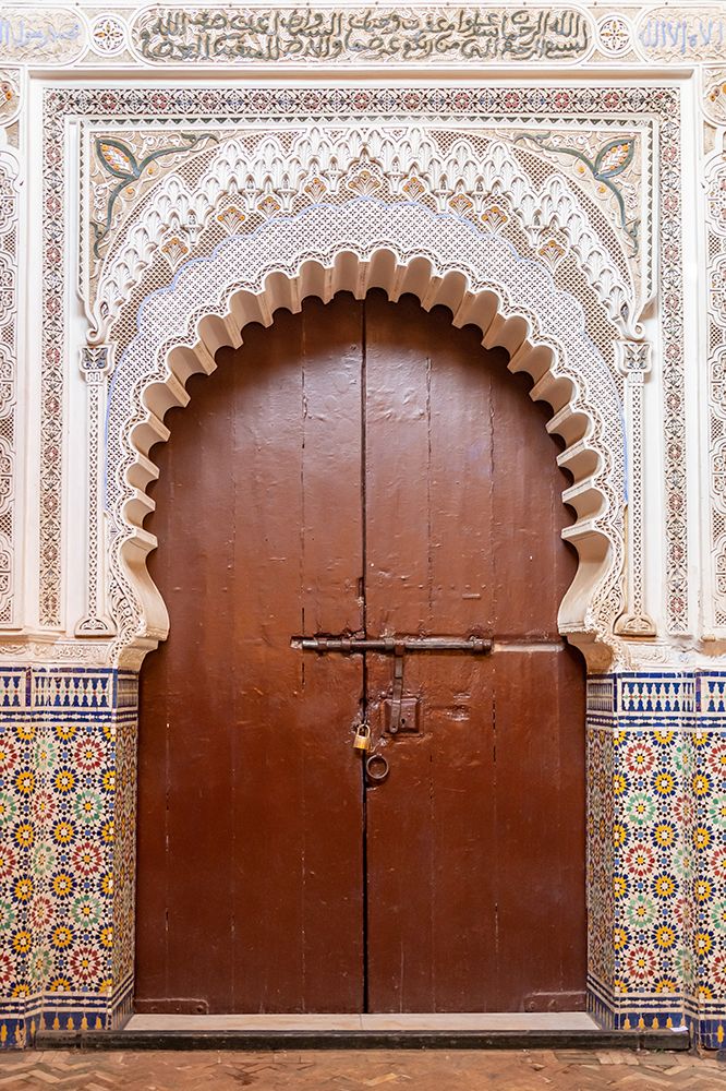 Carved Wooden Door with Zellige Tilework, Morocco art print by Richard Silver for $57.95 CAD
