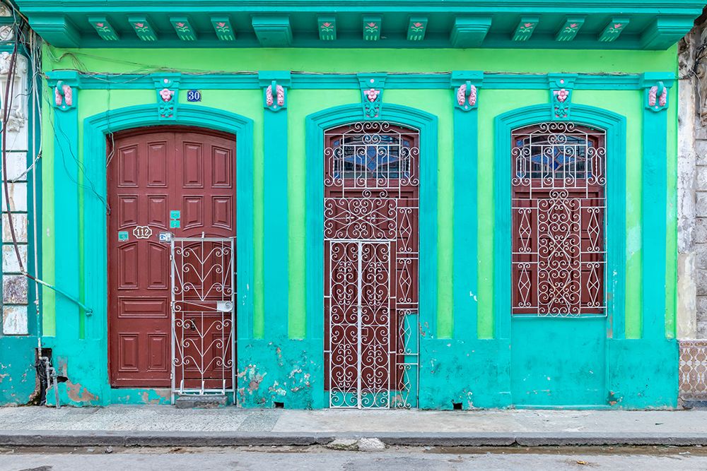 Green and Yellow Weathered Facade, Havana, Cuba art print by Richard Silver for $57.95 CAD