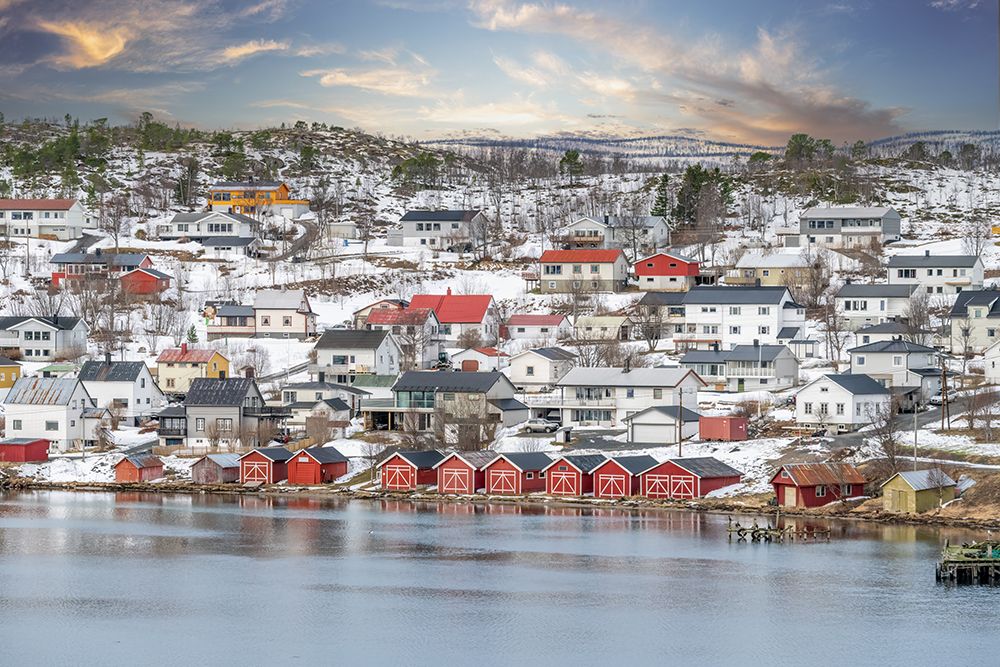 Snow-Covered Coastal Town, Norway art print by Richard Silver for $57.95 CAD