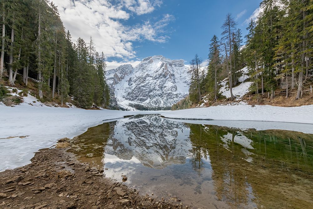 Reflections at Lago di Braies, Dolomites, Italy art print by Richard Silver for $57.95 CAD