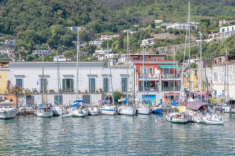 Colorful Harbor Town with Sailboats, Ischia, Italy art print by Richard Silver for $57.95 CAD