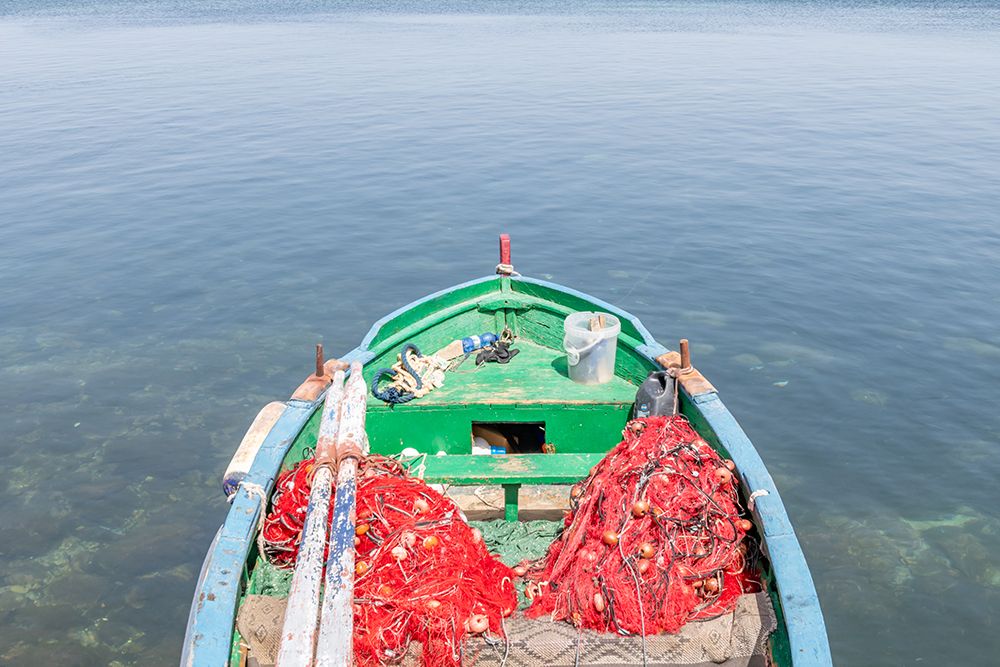 Green Fishing Boat with Red Nets art print by Richard Silver for $57.95 CAD