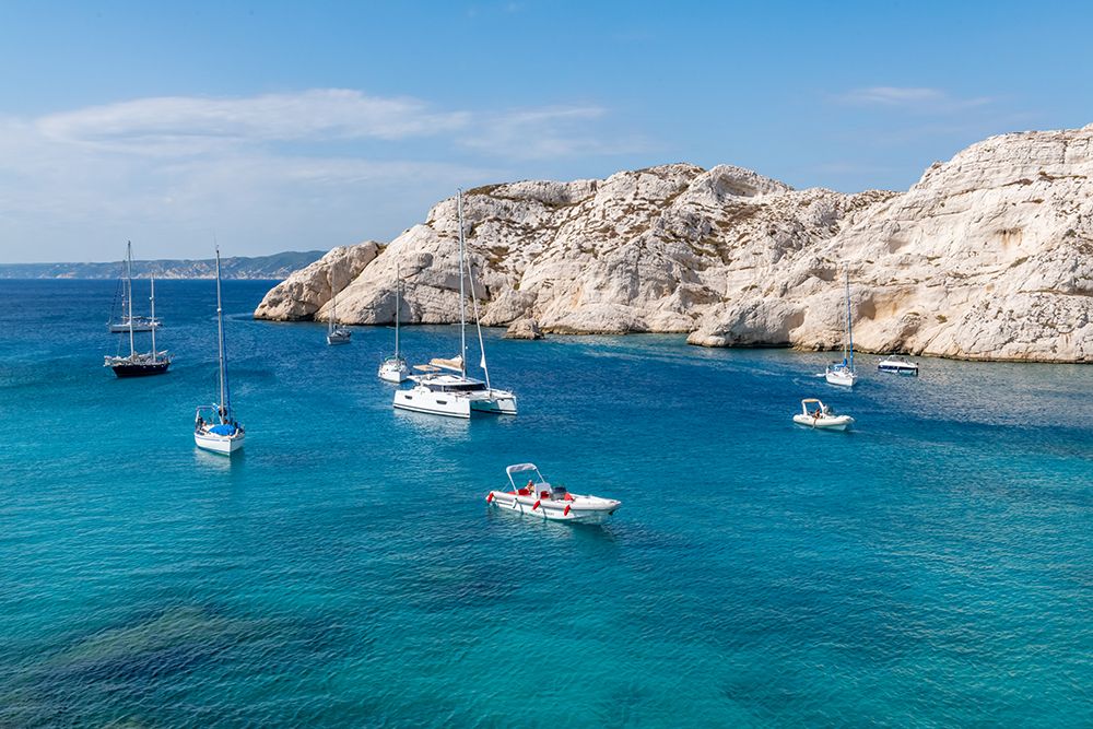 Sailboats in Turquoise Cove, Marseille, France art print by Richard Silver for $57.95 CAD
