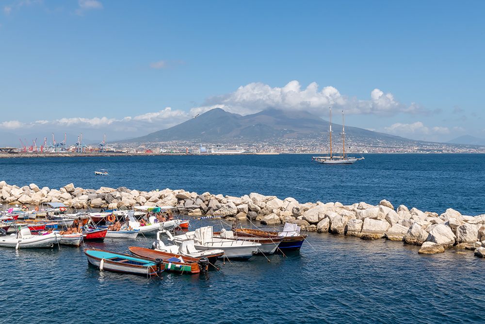 Fishing Boats with Mount Vesuvius in Distance, Naples, Italy art print by Richard Silver for $57.95 CAD