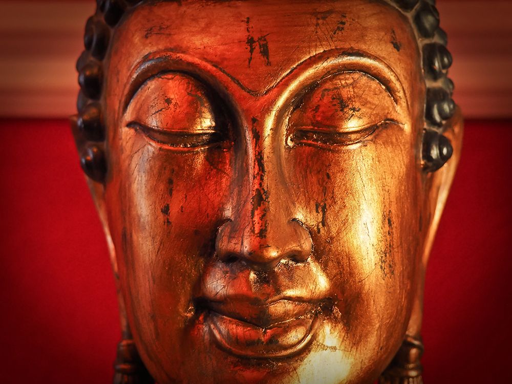 Antique Gold and Red Buddha Statue II art print by Artographie for $57.95 CAD