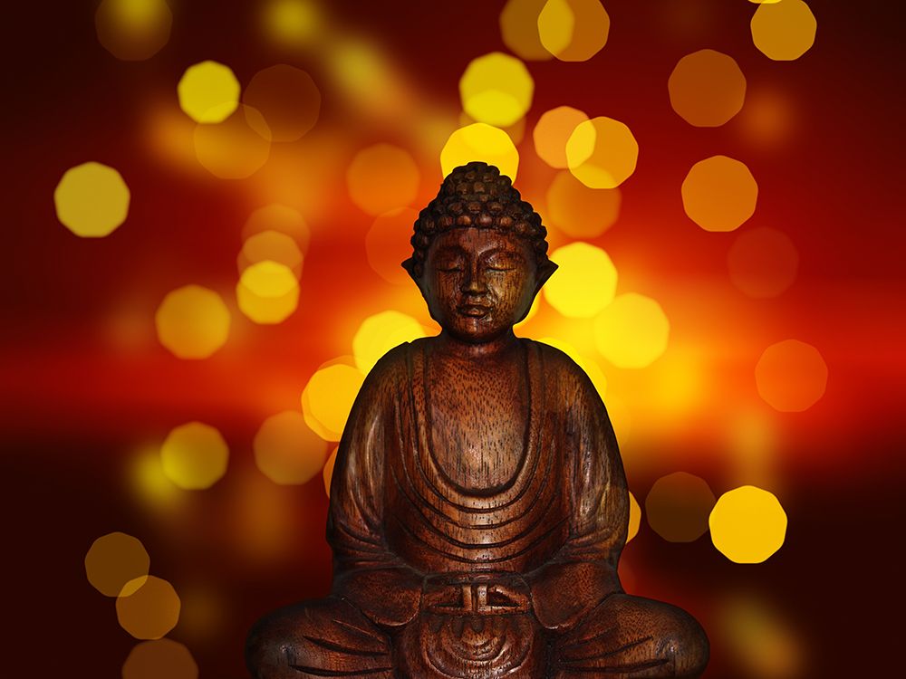 Antique Gold and Red Sitting Buddha Statue I art print by Artographie for $57.95 CAD