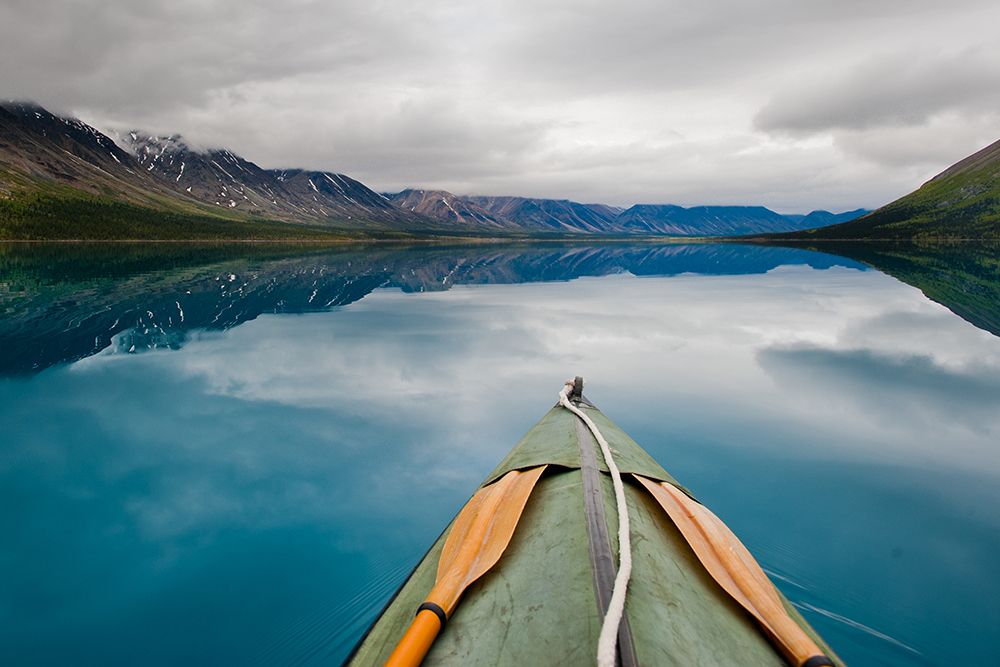 Canoe in twin lake art print by Artographie for $57.95 CAD
