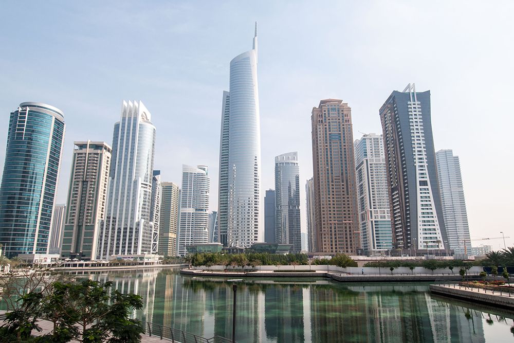 Dubai buildings and skyscrapers art print by Artographie for $57.95 CAD