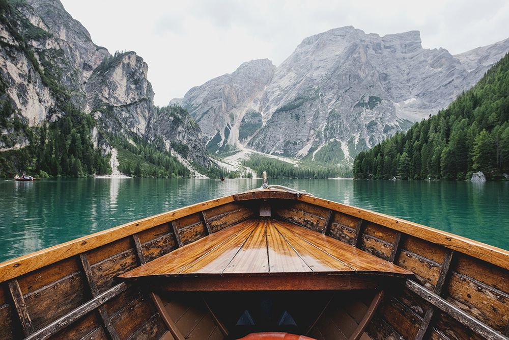On a boat on Lago di Braies, Italy art print by Artographie for $57.95 CAD