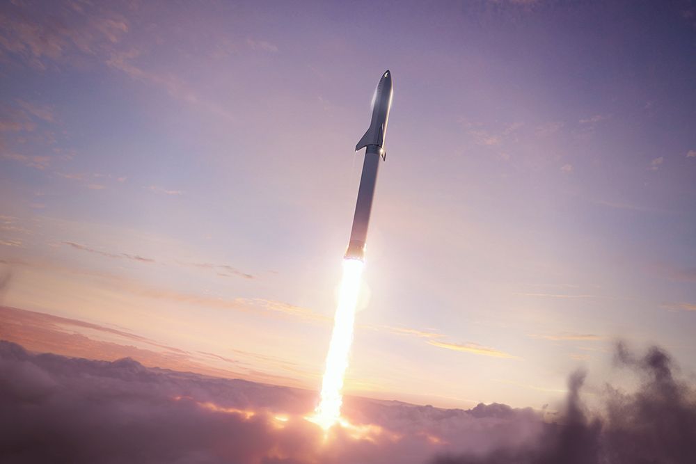 BFR in Flight 2018 art print by SpaceX for $57.95 CAD