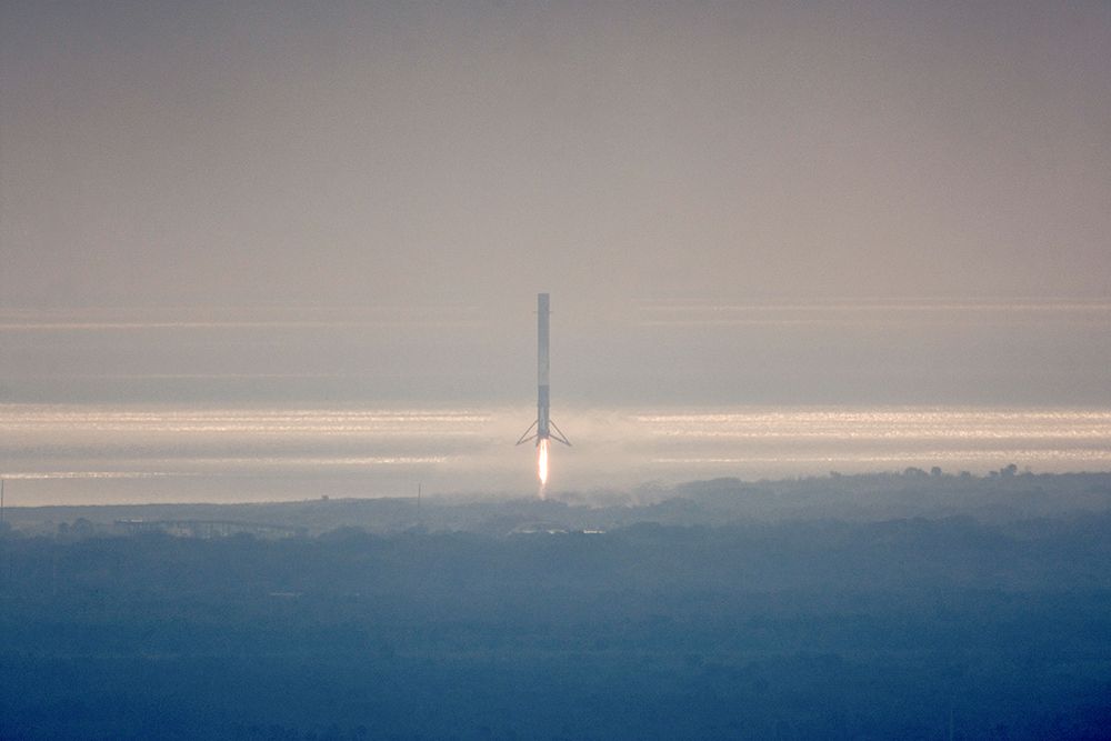 Falcon 9 First Stage lands on LZâ€“1 2017 art print by SpaceX for $57.95 CAD
