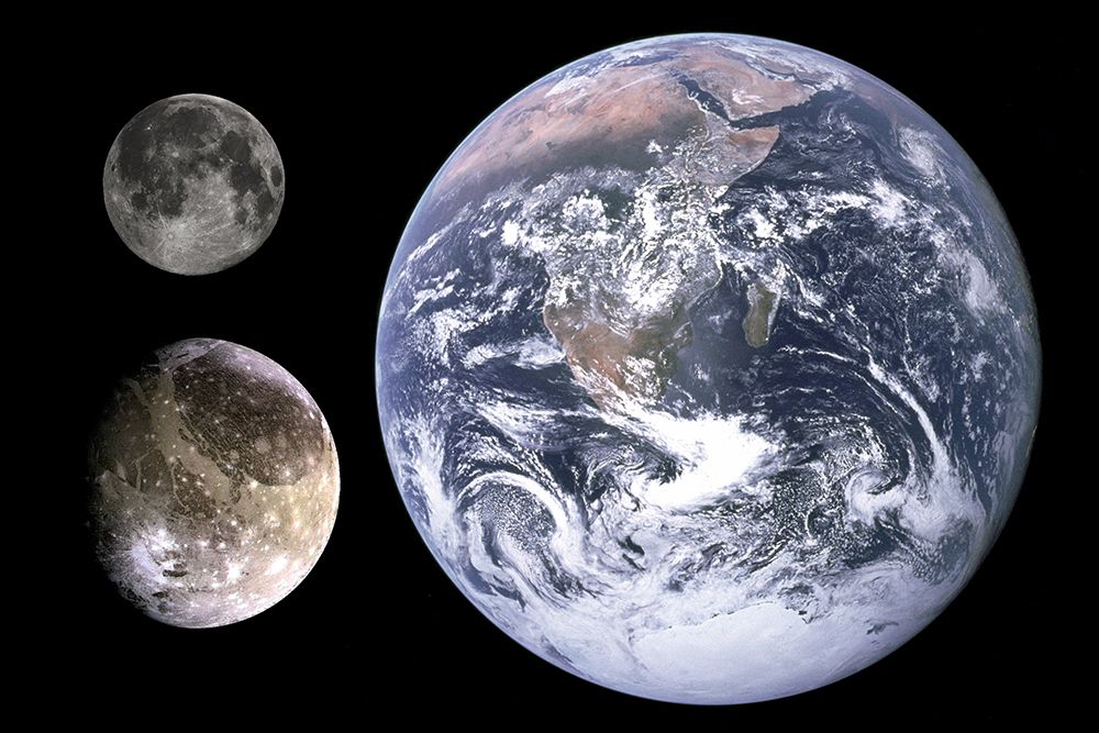 Diameter comparison of Ganymede - Moon - and Earth art print by NASA for $57.95 CAD