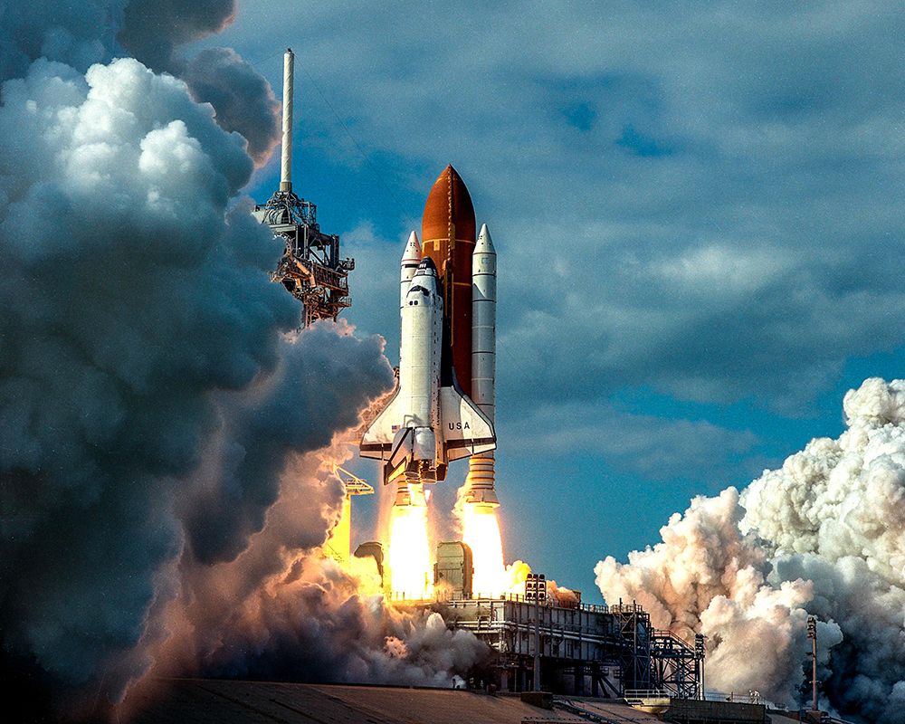 Space Shuttle Columbia climbs into Orbit from Launch Pad 39B - 1996 art print by NASA for $57.95 CAD