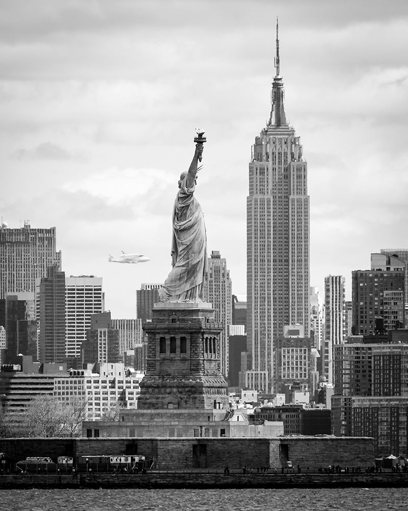 Space Shuttle Enterprise - atop a 747 carrier seen behind the Statue of Liberty art print by NASA for $57.95 CAD
