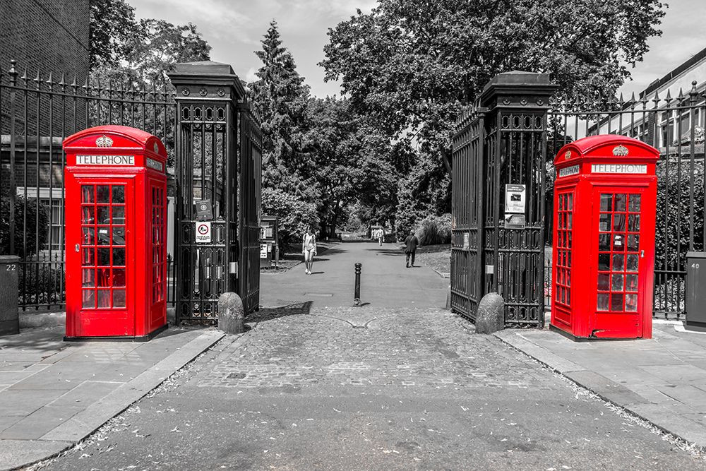 Park Entrance Red Phone Booths art print by Richard Silver for $57.95 CAD
