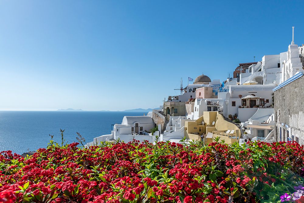 Santorini with Flowers art print by Richard Silver for $57.95 CAD