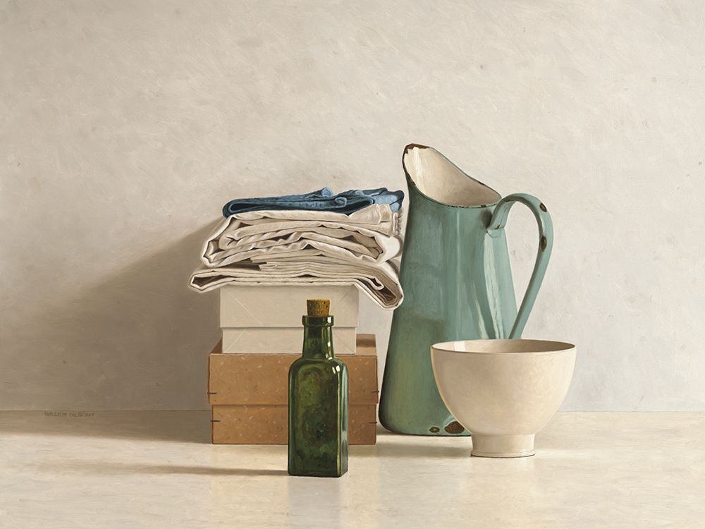 Two Boxes-Cloths-Bottle-Jug and Bowl art print by Willem de Bont for $57.95 CAD