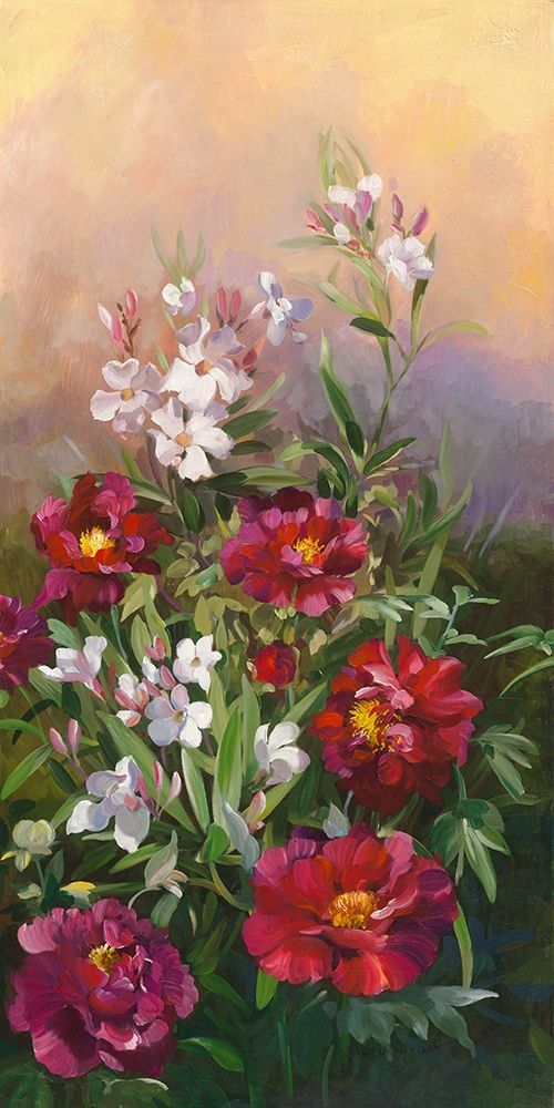 Pivoines rouges et laurier art print by Sylvie Vernageau for $57.95 CAD