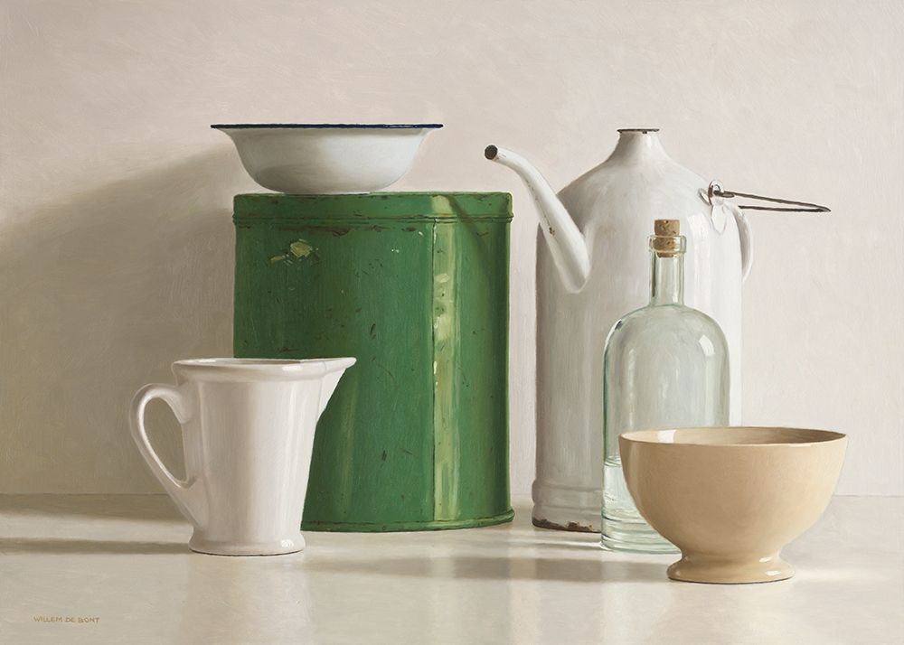 Green tin box-bottle-2 jugs and 2 bowl art print by Willem de Bont for $57.95 CAD