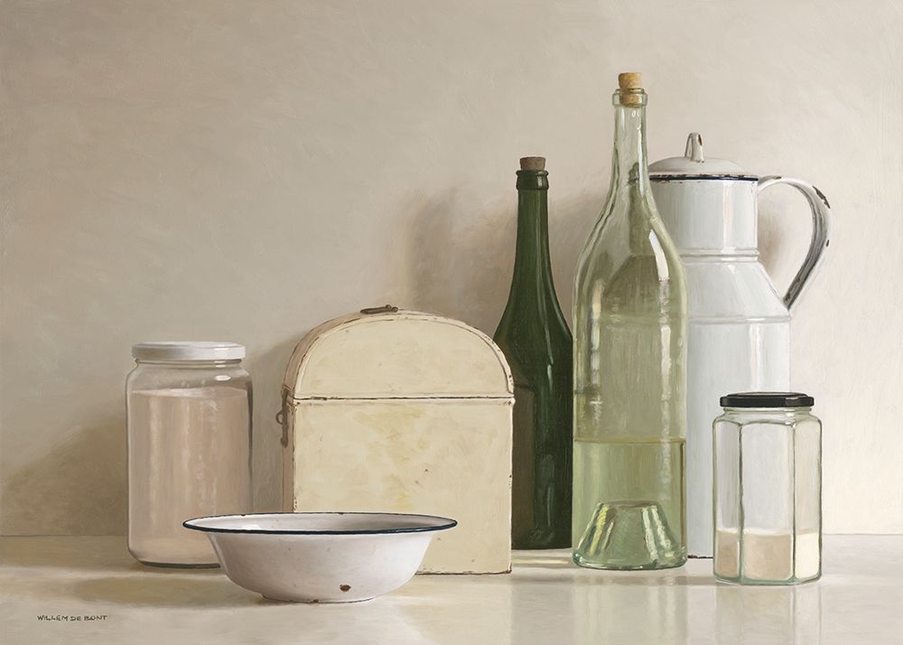 2 jars-2 bottles-jug-tin box and bowl art print by Willem de Bont for $57.95 CAD
