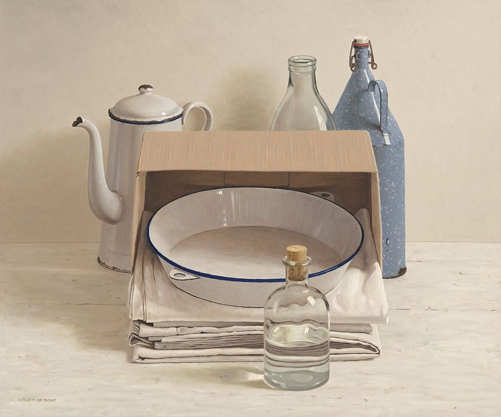Still life behind box with cloths and pa art print by Willem de Bont for $57.95 CAD