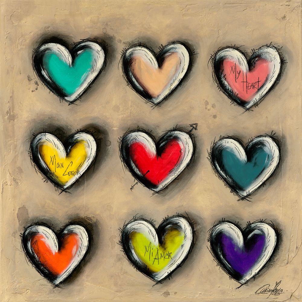 Colored Hearts I art print by Carine Mougin for $57.95 CAD