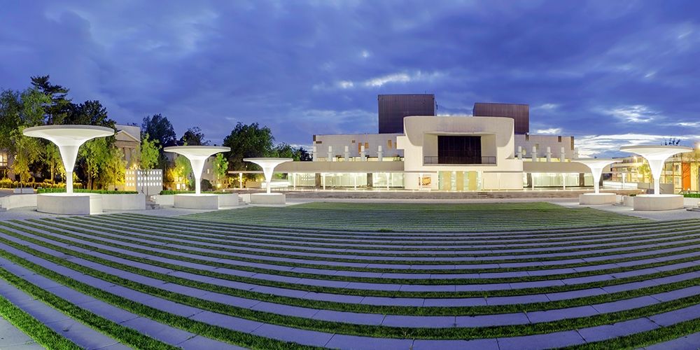 Staatstheater Darmstadt beleuchtet Panoramadetail art print by Rolf Fischer for $57.95 CAD